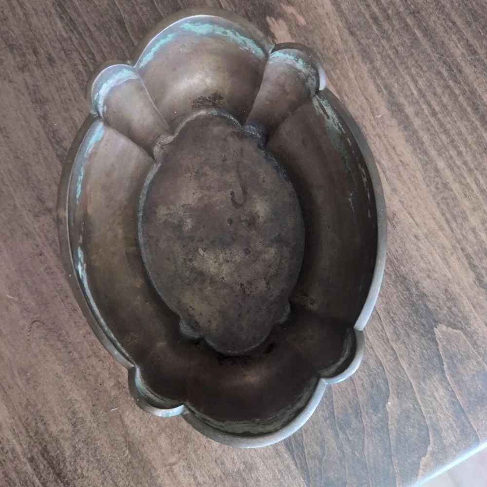 Vintage Etched Brass Footed Bowl Floral Scalloped Made in India Trinket Dish